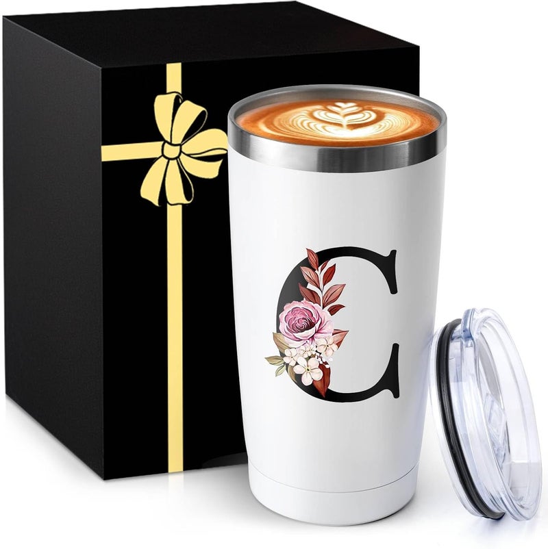 MNZZ 20 Oz Initial Insulated Coffee Cup with Lid Car Tumbler Travel Mug Girlfriend Gf Future Mrs Her Women Boyfriend 1 Year Anniversary Cute Romantic Christmas Xmas First Valentines I Love You More Gifts - Image 1